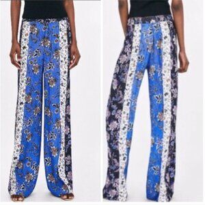 NWT Zara Patchwork Floral Print Wide Leg Pants - Size Small